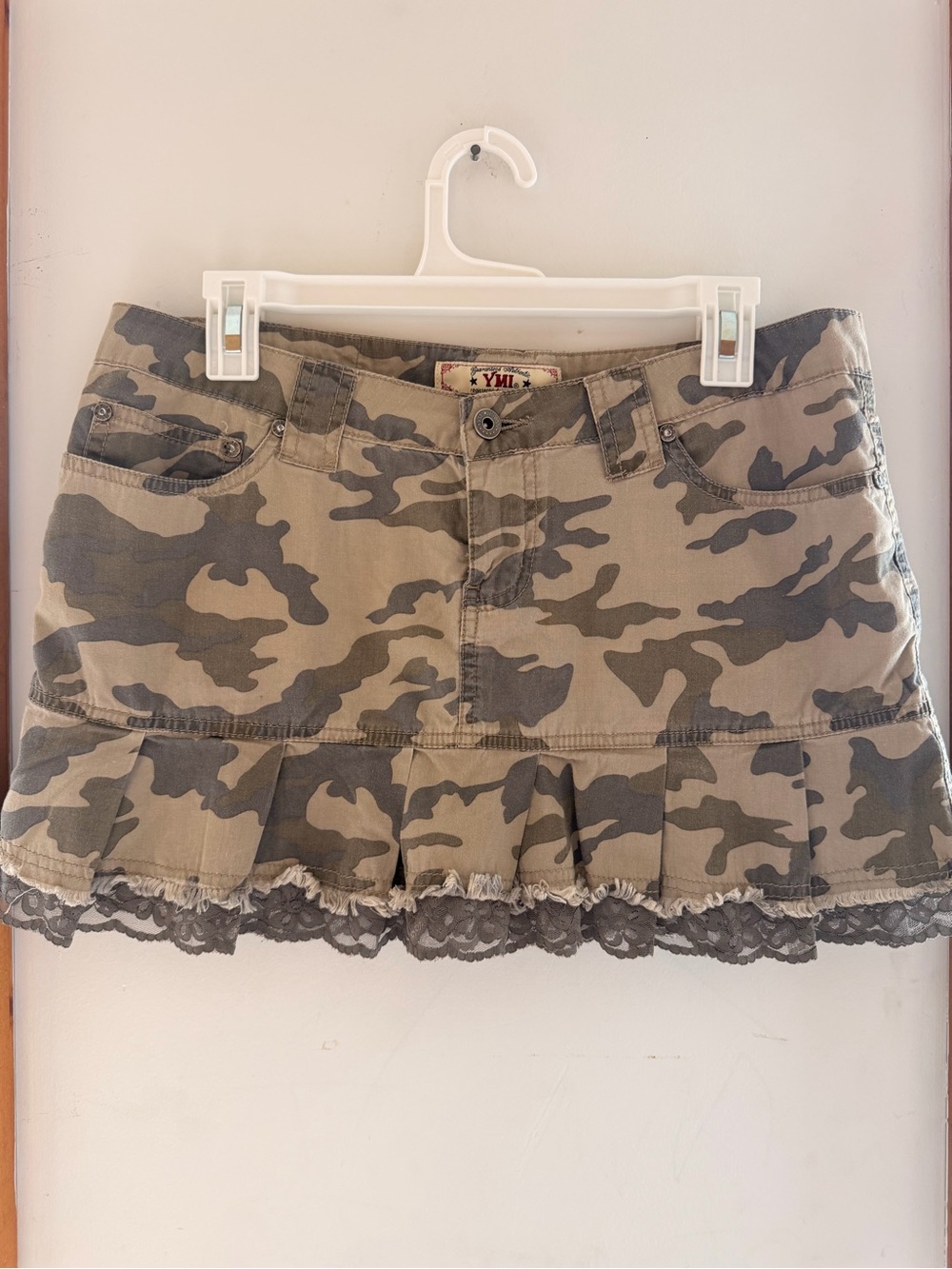 YMI 100% Cotton Camo Mini Skirt W Lace Detail Size 11